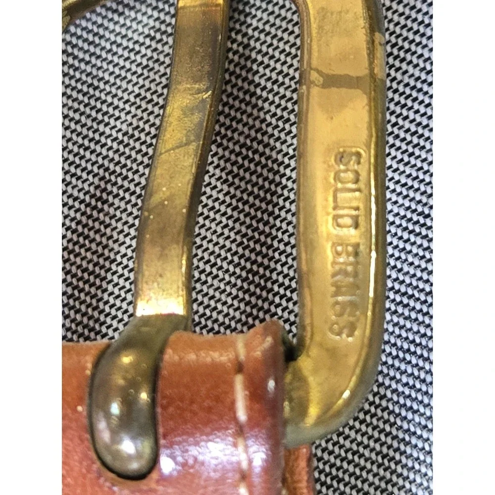 Vintage Lands End Men 32 Woven Cotton Web Leather Belt Brass Buckle 506 USA